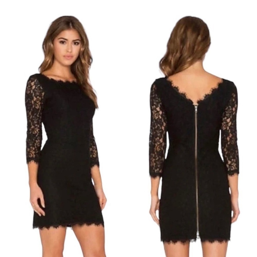 Diane Von Furstenberg Zarita Lace Cocktail Mini Dress Black Size 2 Formal Chic